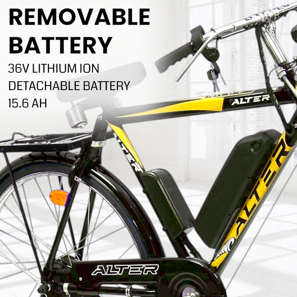 ALTER 26" 002S CLASSIC MODEL ELECTRIC CYCLE | BLDC HUB |RALEIGH TYPE | VOLTAGE THROTTLE | 95% PRE-ASSEMBLED WITH CHARGER (GOLDEN, 15.6AH) Alter Bikes