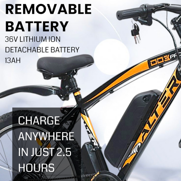 ALTER 26" 003PRO MODEL ELECTRIC CYCLE| REMOVABLE LI-ION BATTERY| PAS WITH 5 CONTROL MODE| 95% PRE ASSEMBLED WITH CHARGER (GOLDEN, 13AH) Alter Bikes