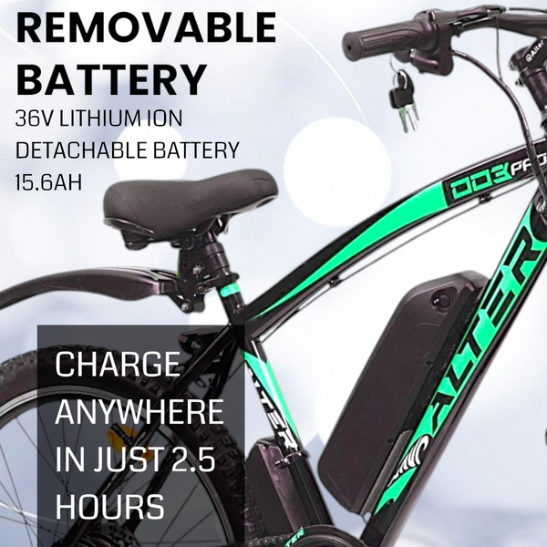 ALTER 26" 003PRO MODEL ELECTRIC CYCLE| REMOVABLE LI-ION BATTERY| PAS WITH 5 CONTROL MODE| 95% PRE ASSEMBLED WITH CHARGER (SEAGREEN, 15.6AH) Alter Bikes