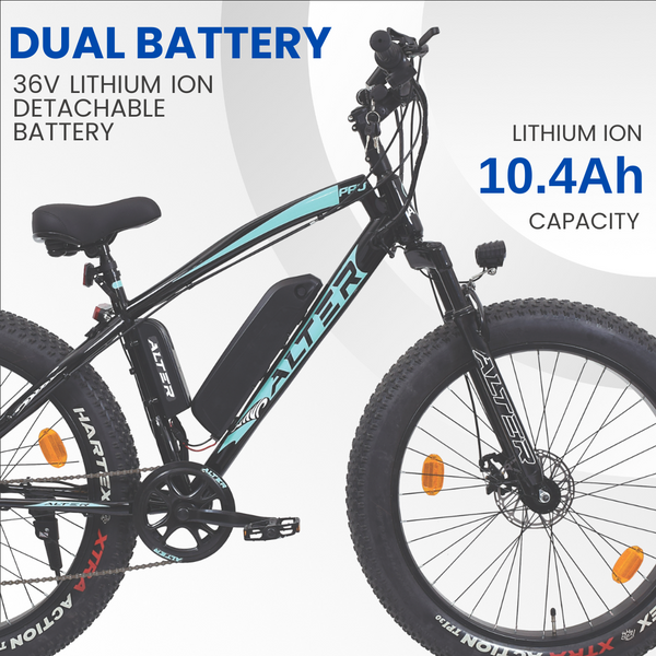 Alter 26" 005 PRO Model Electric Cycle with 36V 500W BLDC HUB Motor | LI-ION REMOVABLEBATTERY | SUITABLE FOR HILLY AREAS | 95% PREASSEMBLED with Charger (SEAGREEN, 10.4 AH) Alter Bikes
