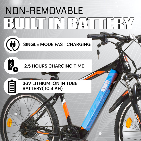 ALTER 26" 013 PRO MODEL ELECTRIC CYCLE | PAS WITH 3 CONTROL MODES | WATERPROOF WIRING | 95% PRE ASSEMBLED WITH CHARGER (ORANGE, 10.4AH) Alter Bikes