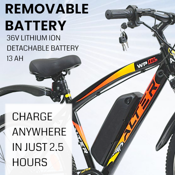 ALTER 26" (016PRO) ELECTRIC CYCLE | REMOVABLE BATTERY| INBUILT CONTROLLER |ALL WATERPROOF CONNECTOR | PAS 3 CONTROL MODE (ORANGE & YELLOW, 13AH) Alter Bikes